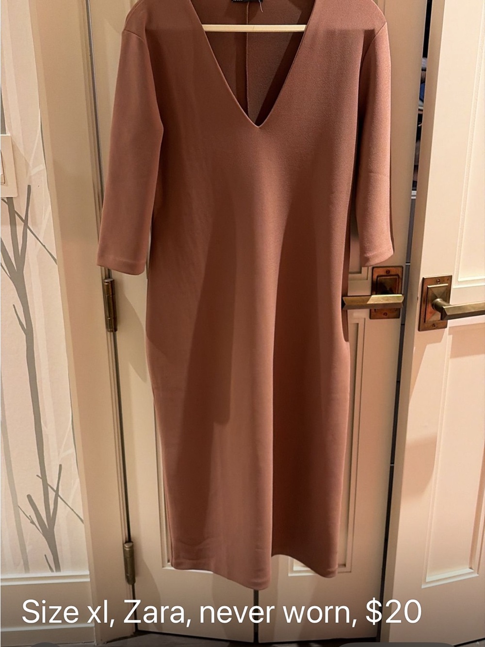 Zara Dusty Rose V-Neck Midi Dress